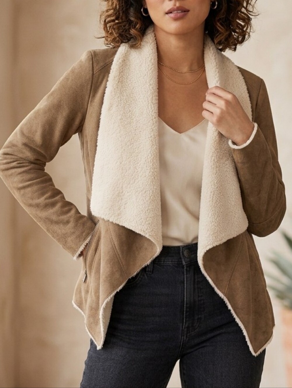 Love Stitch Faux Fur Faux Suede Shearling Jacket M Super Soft Cozy Boho Hippie
